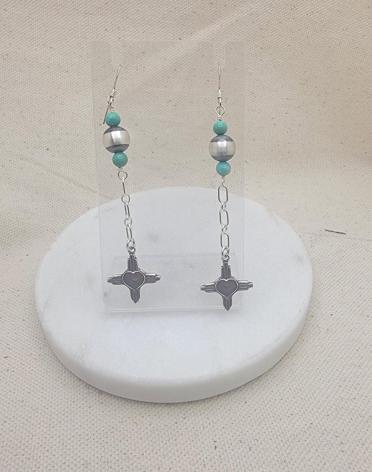 Sterling Silver Zia Turquoise Drop Earrings