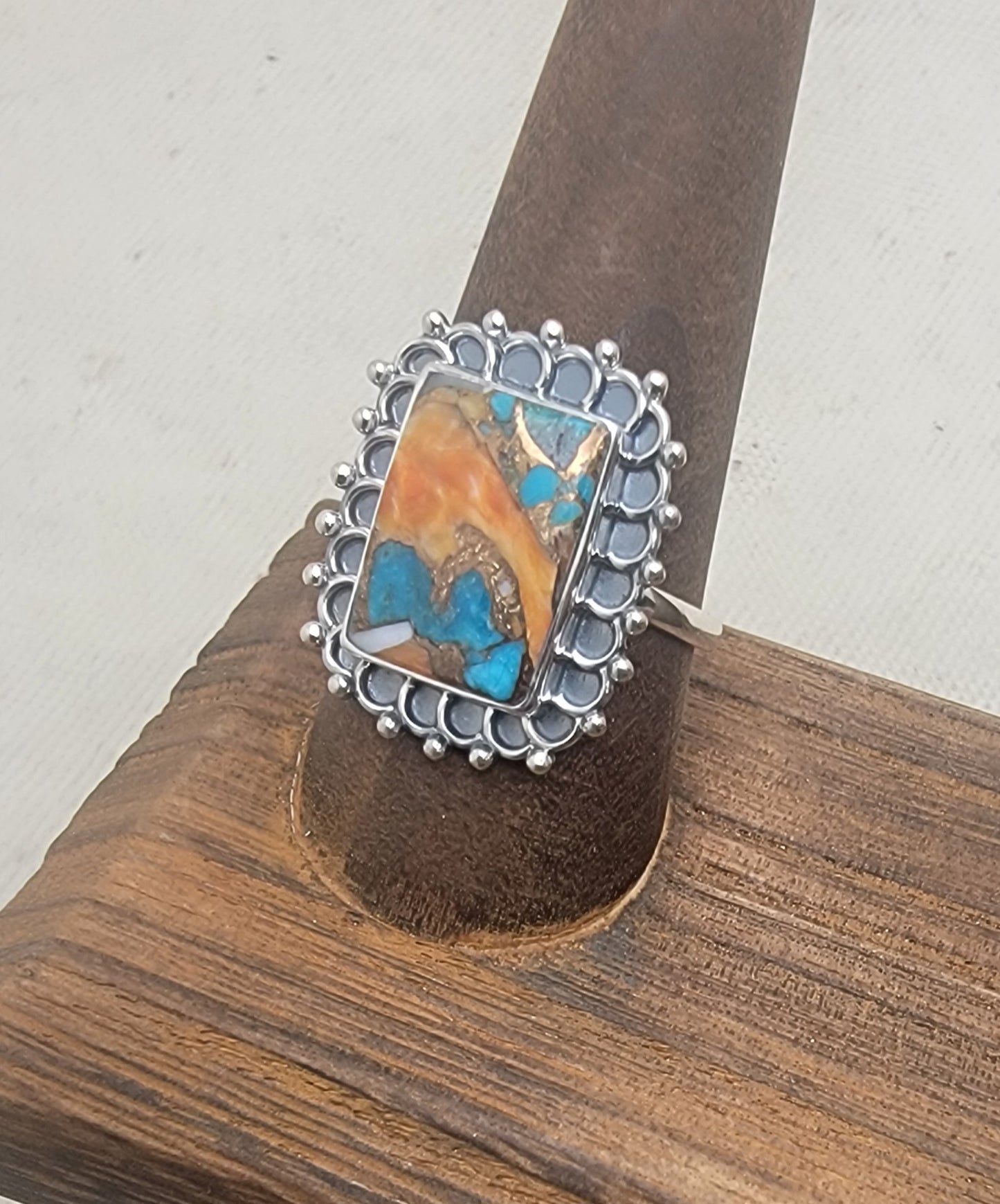 Sterling Silver Bezel-Set Oyster Turquoise Gemstone Ring (11×15 mm) – 2 mm Band Size 10