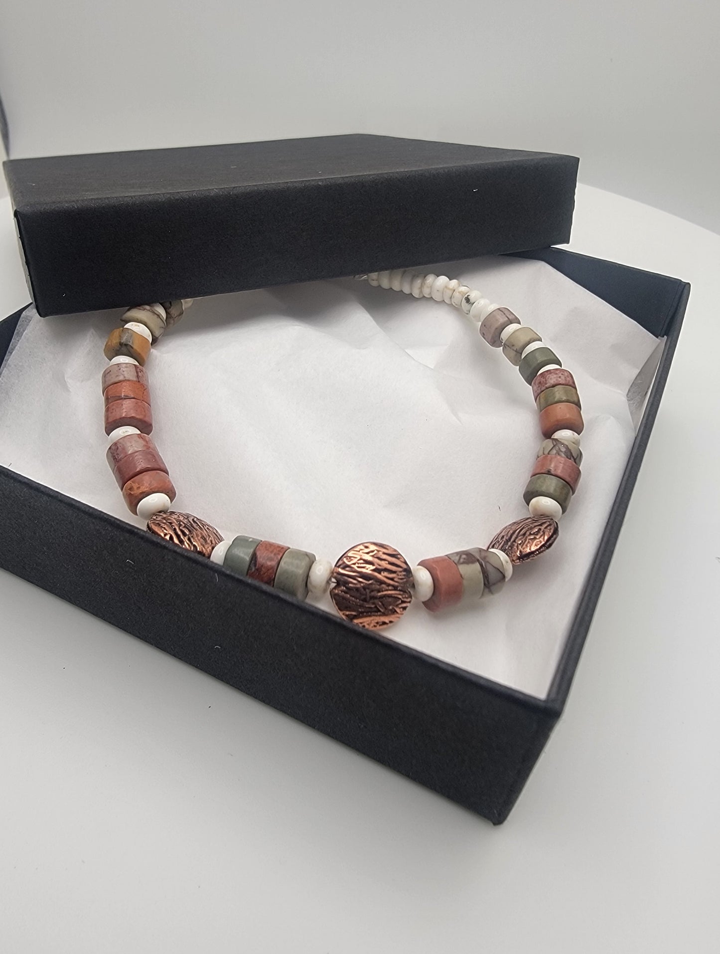 Beaded Gemstone Bracelet with Copper Clasp