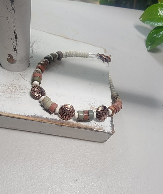 Beaded Gemstone Bracelet with Copper Clasp