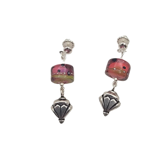 Beautiful Watermelon Lampwork Bead and Silver Earrings