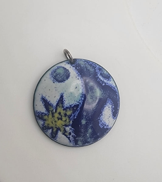 Enameled Abstract Starry Pendant Handcrafted