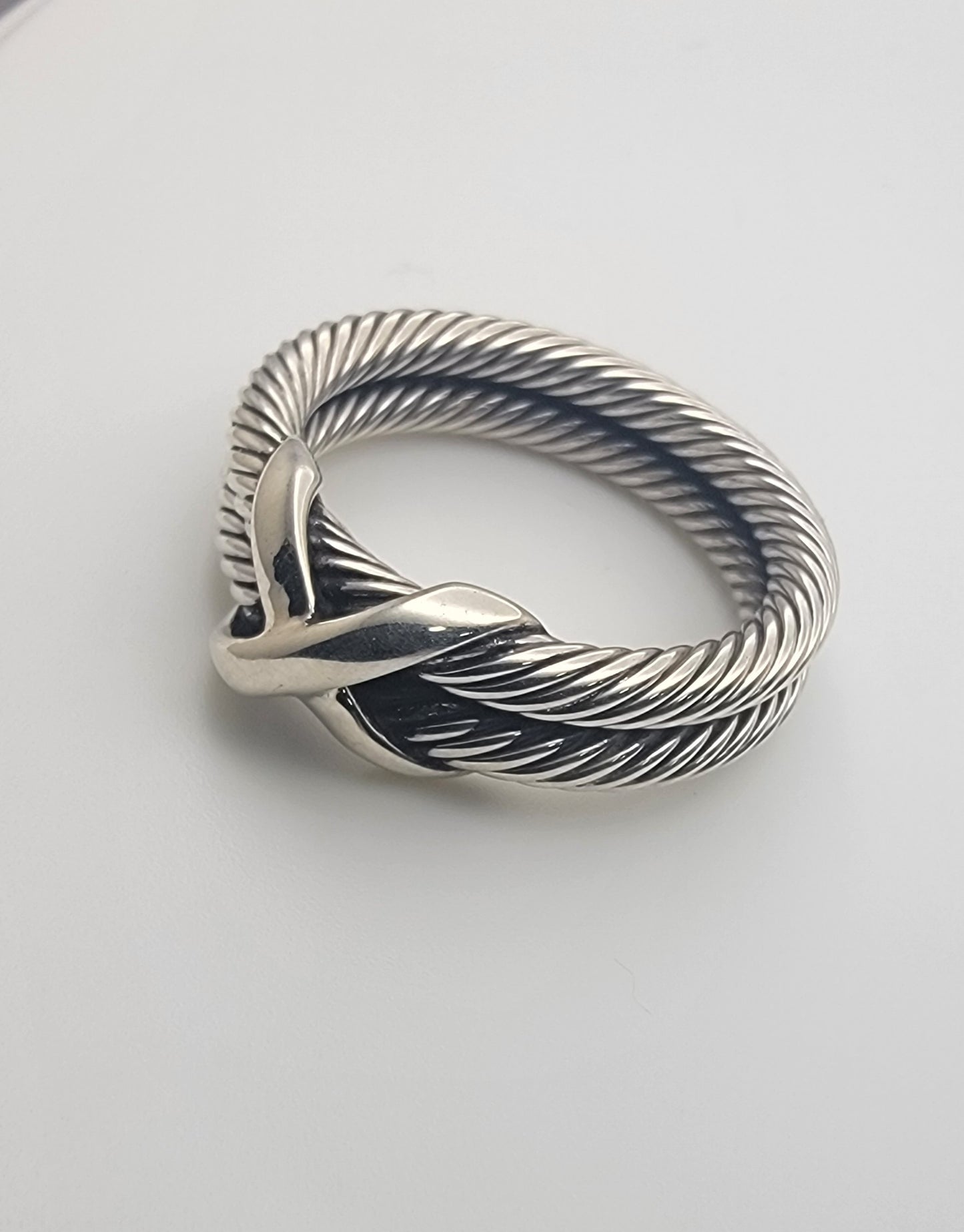 Close-up of the 925 Sterling Silver Double Twist Rope Ring showcasing its twisted rope design and oxidized finish.