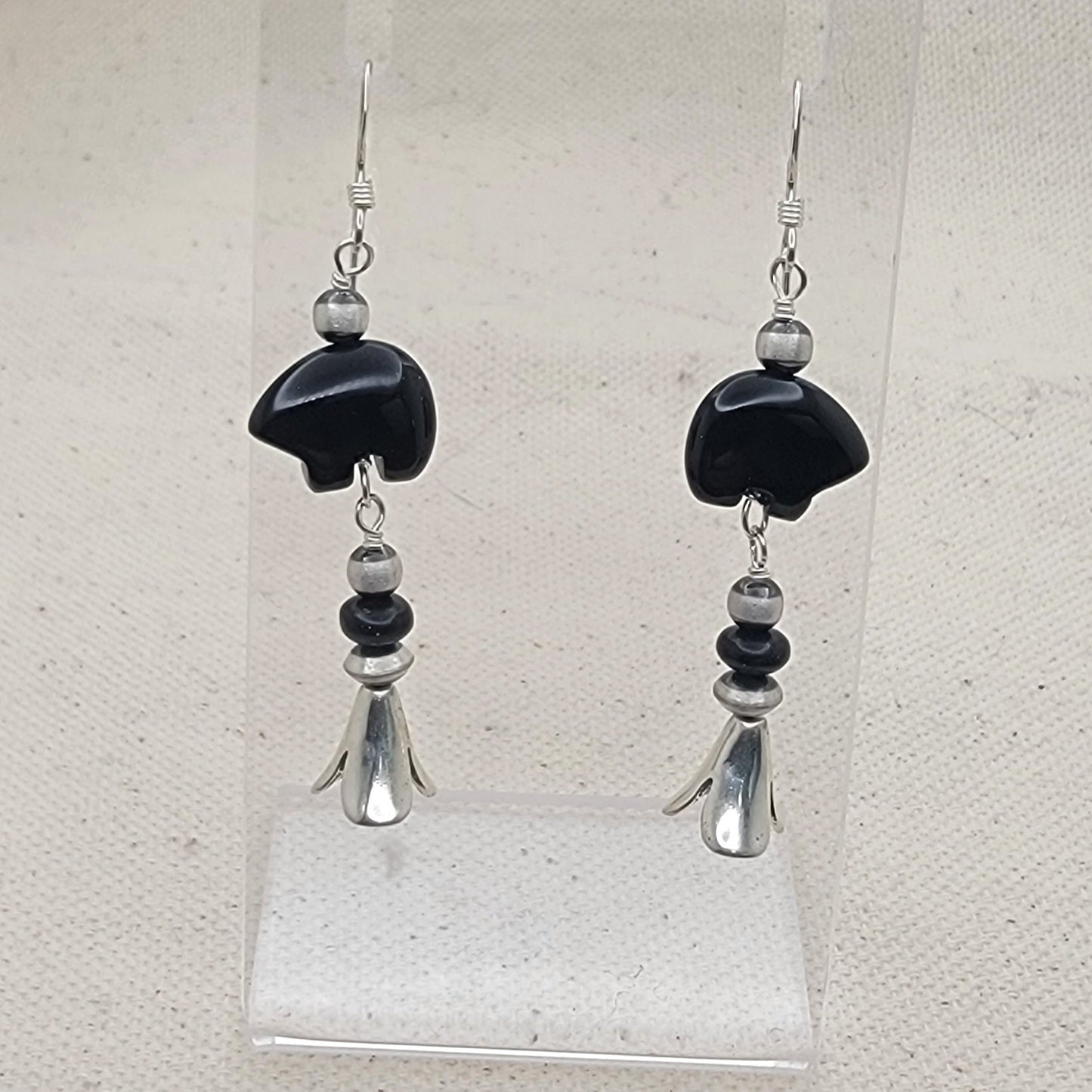 Sterling Silver & Black Onyx Gemstone Drop Earrings – Handcrafted by Native American Artisans