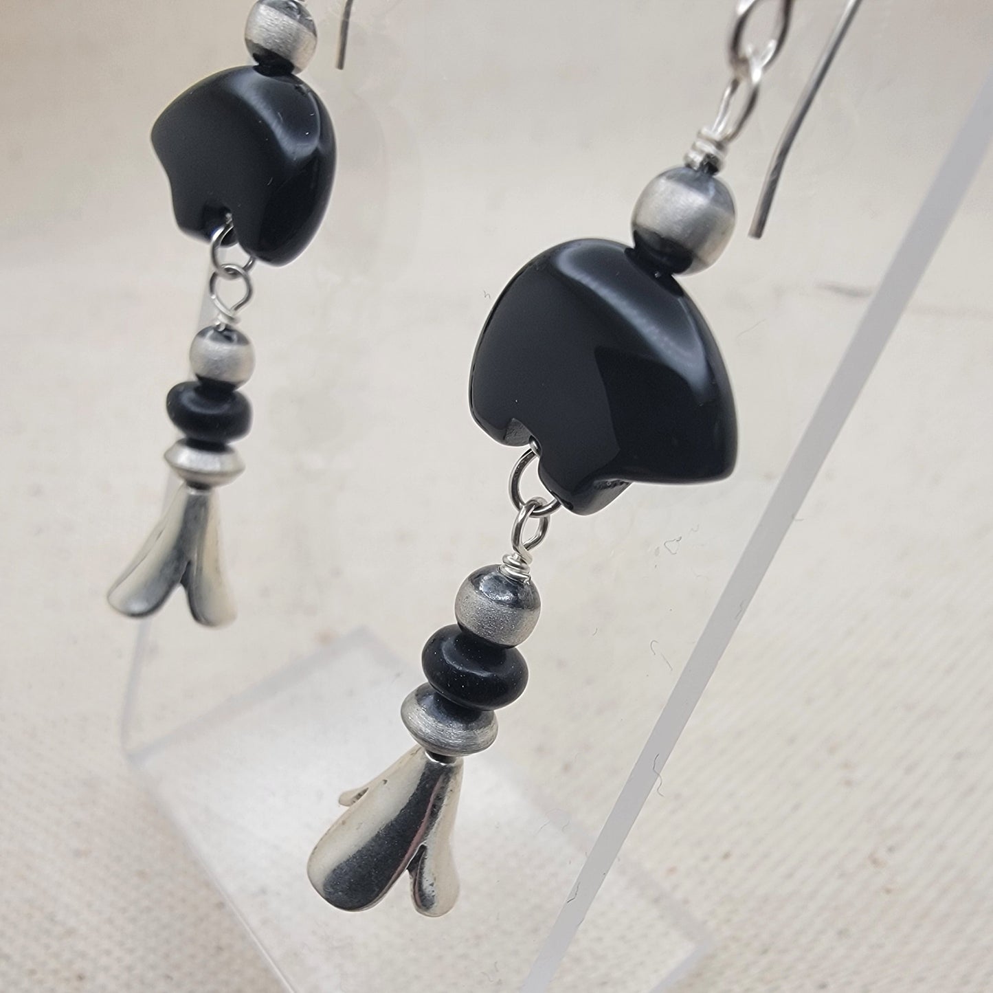 Sterling Silver & Black Onyx Gemstone Drop Earrings – Handcrafted by Native American Artisans