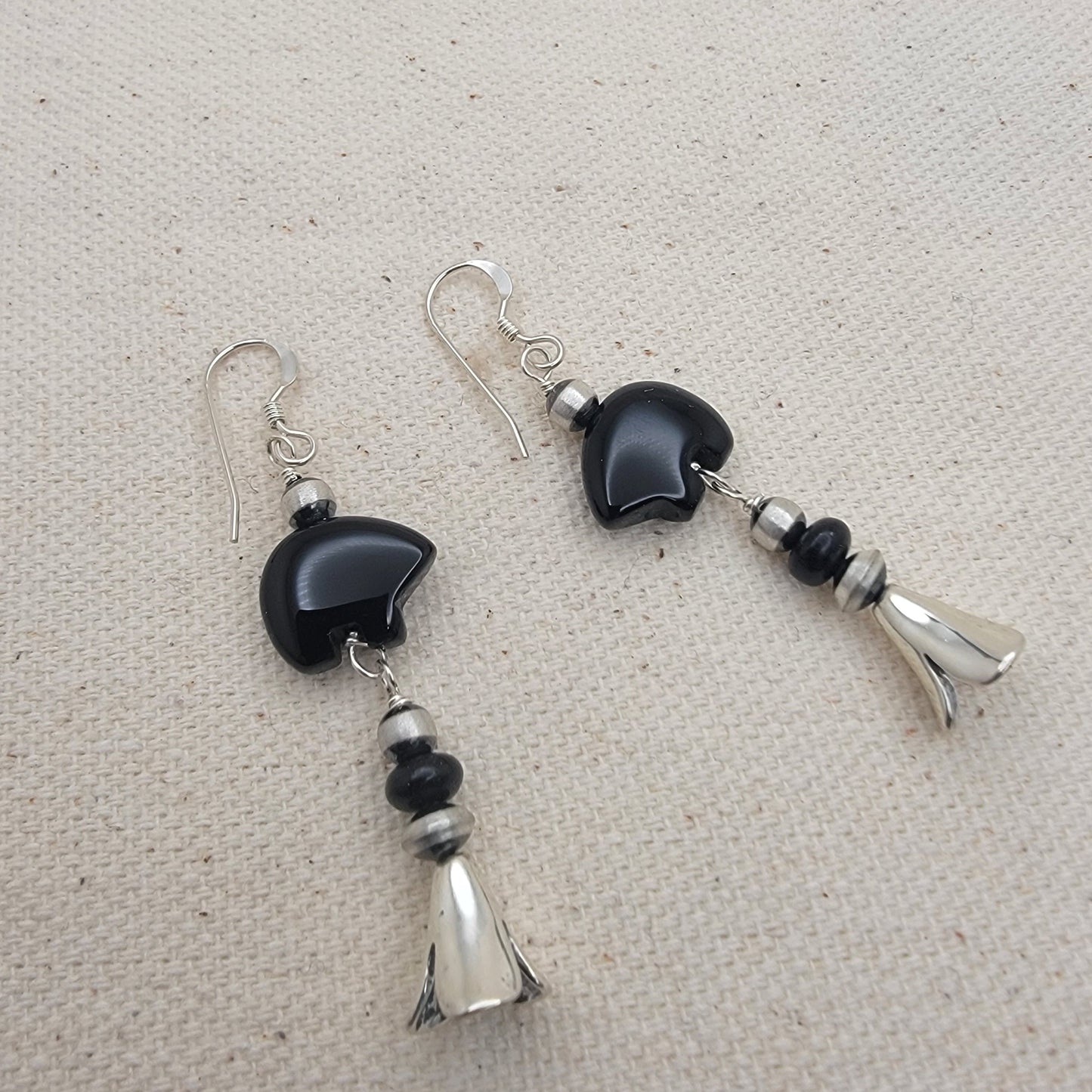 Sterling Silver & Black Onyx Gemstone Drop Earrings – Handcrafted by Native American Artisans
