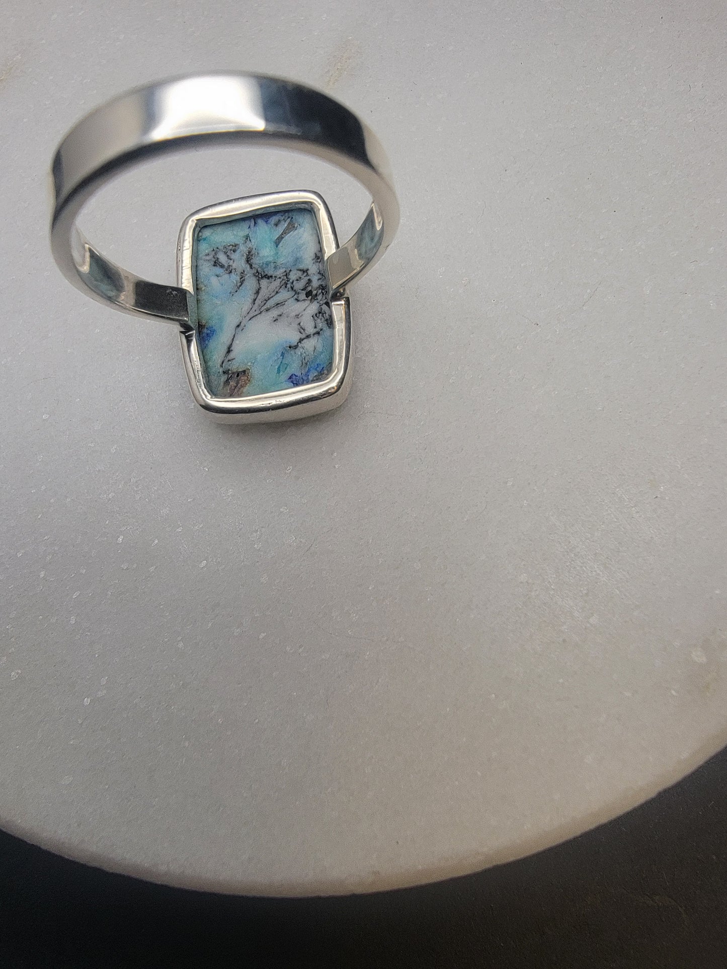 Russian azurite sterling silver ring size 8