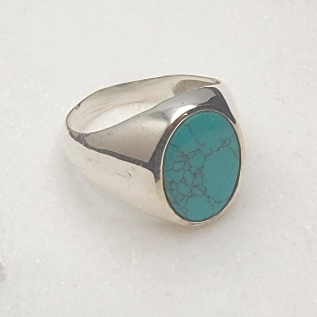 Sterling Silver Turquoise Signet Ring – Handcrafted Statement Band