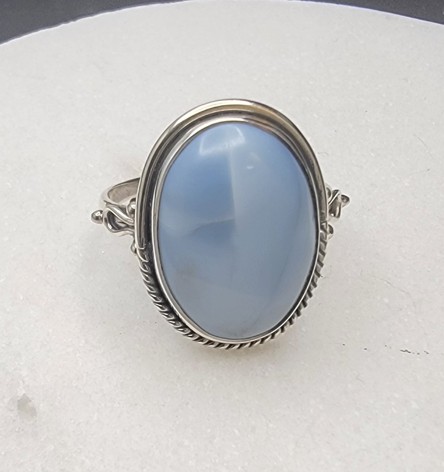 Handcrafted Sterling Silver Blue Chalcedony Statement Ring (Size 10)