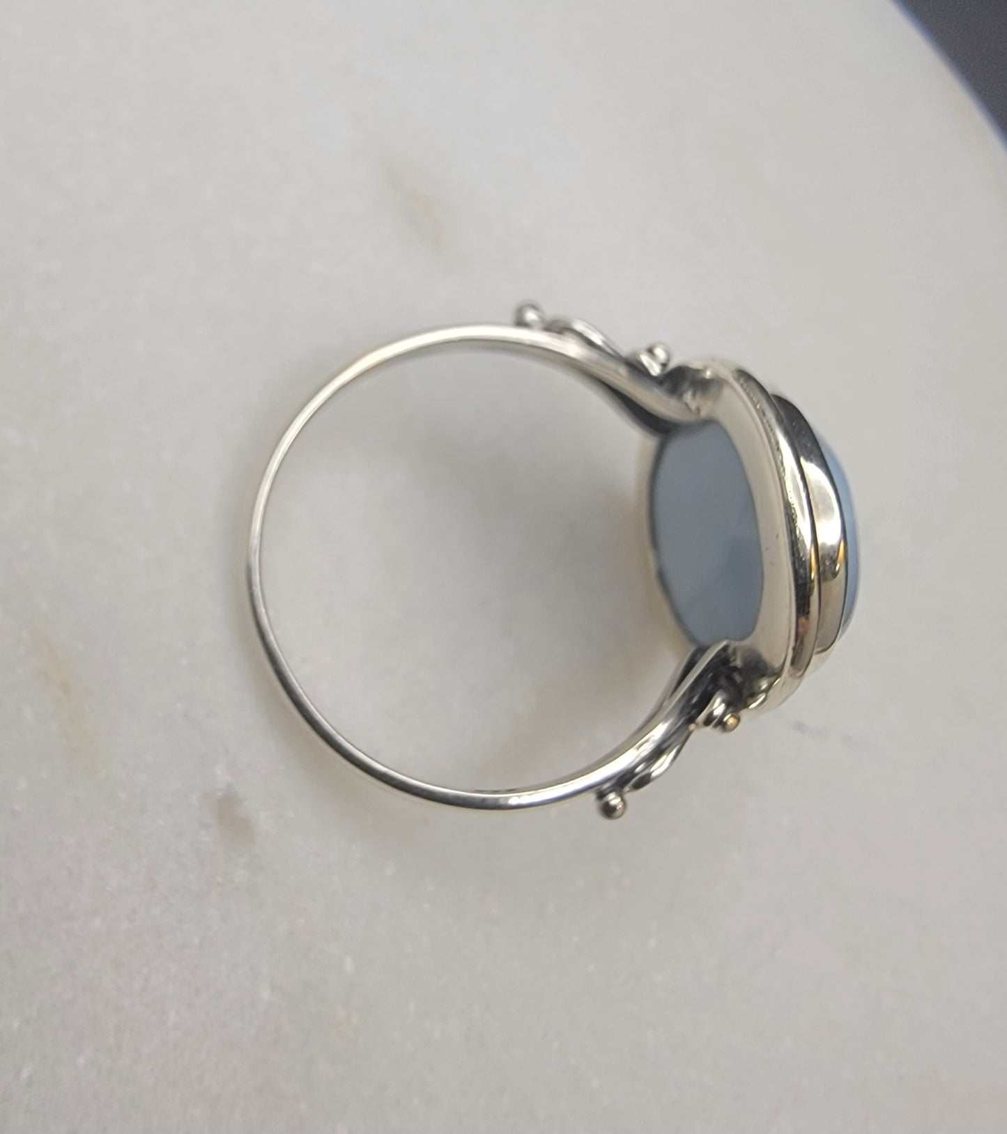 Handcrafted Sterling Silver Blue Chalcedony Statement Ring (Size 10)