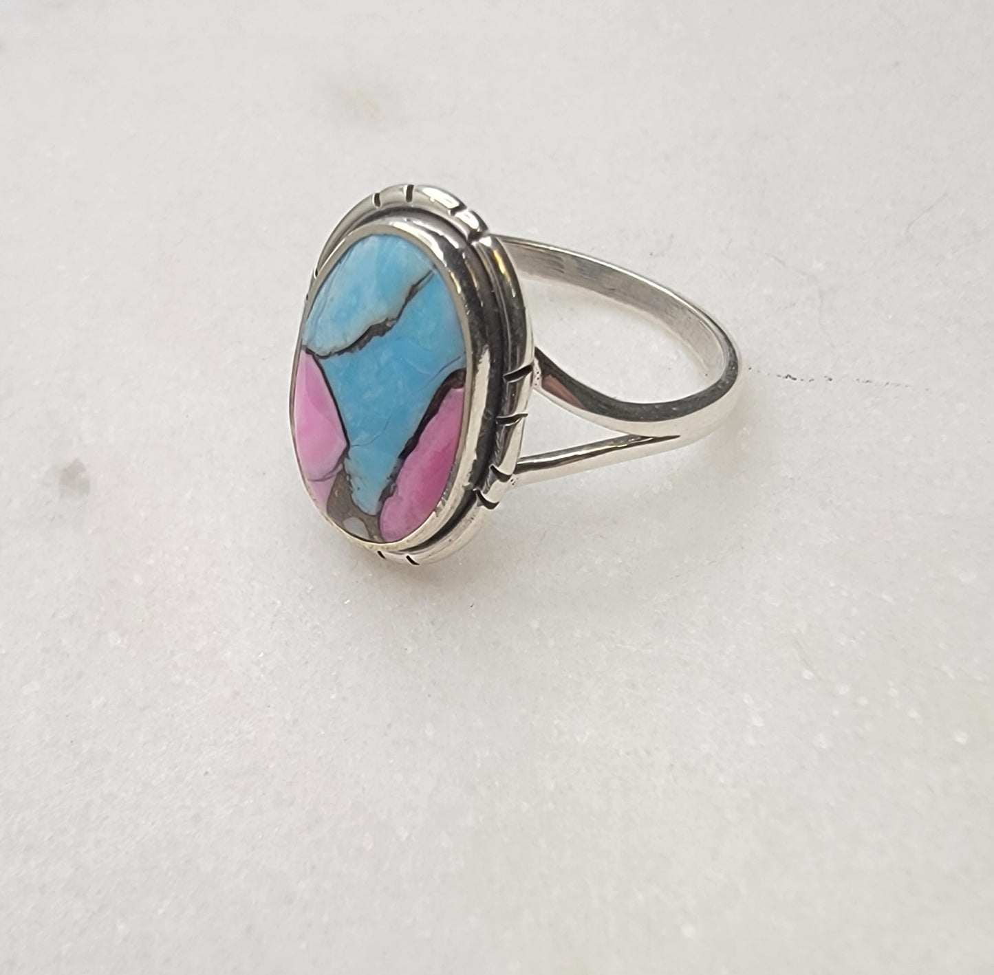 Sterling Silver Cotton Candy Turquoise Statement Ring