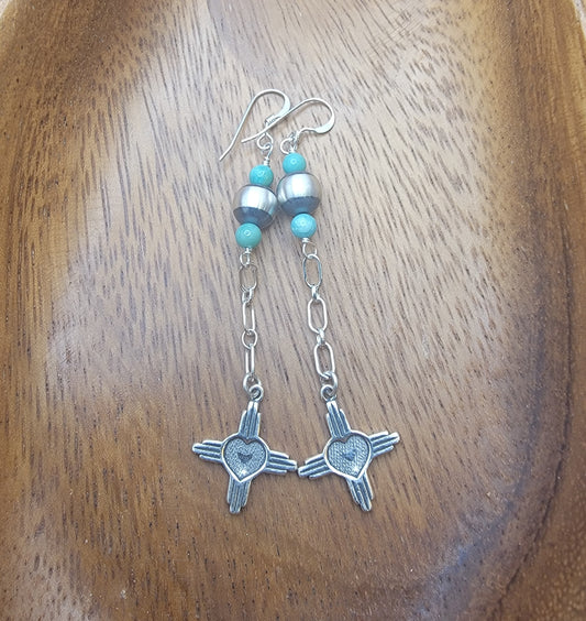 Sterling Silver Zia Turquoise Drop Earrings