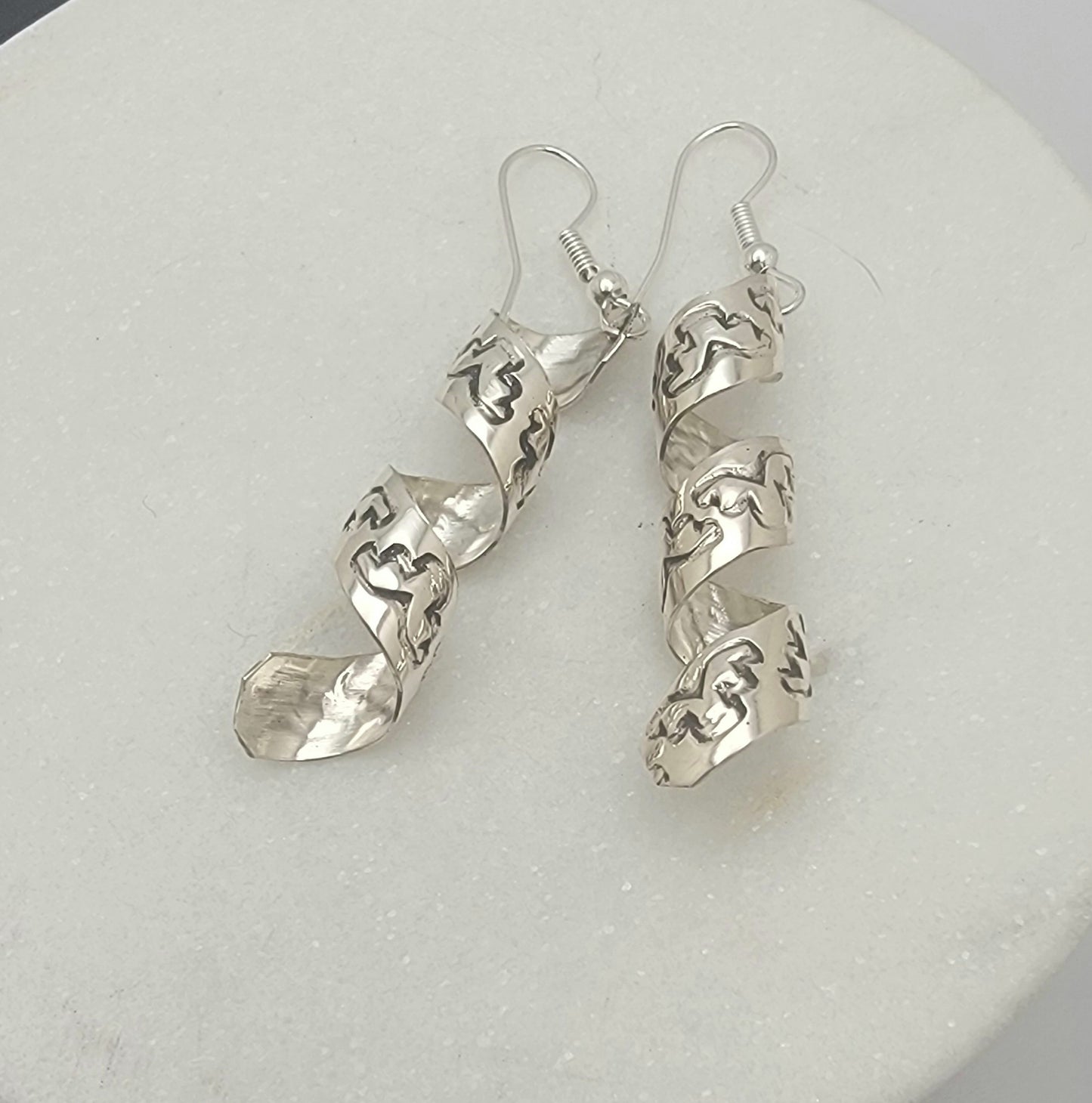 Handcrafted Sterling Silver Spiral Drop Earrings