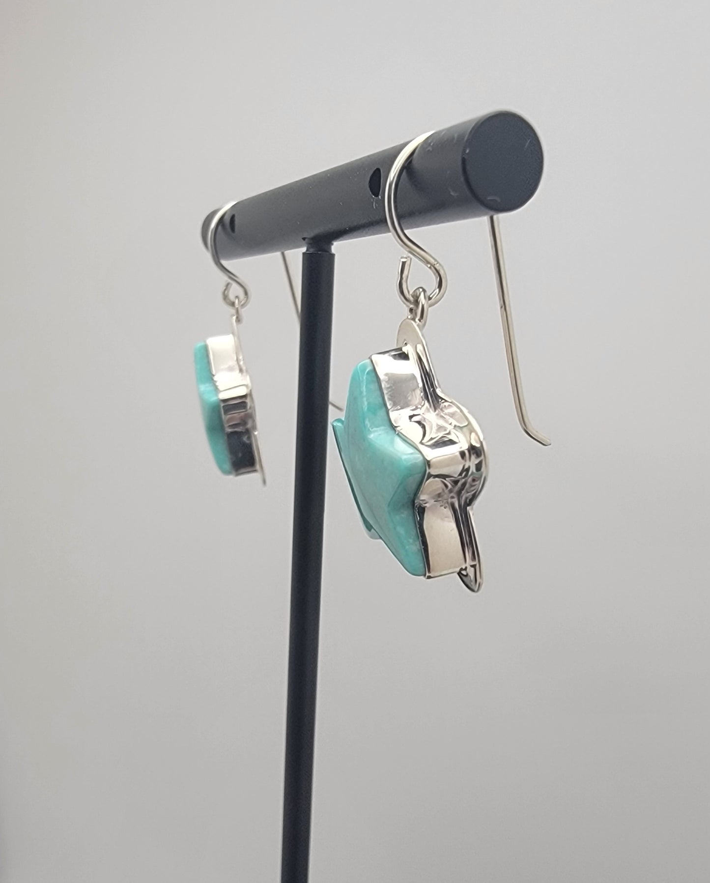 Native American Handcrafted Turquoise Star Earrings – Sterling Silver