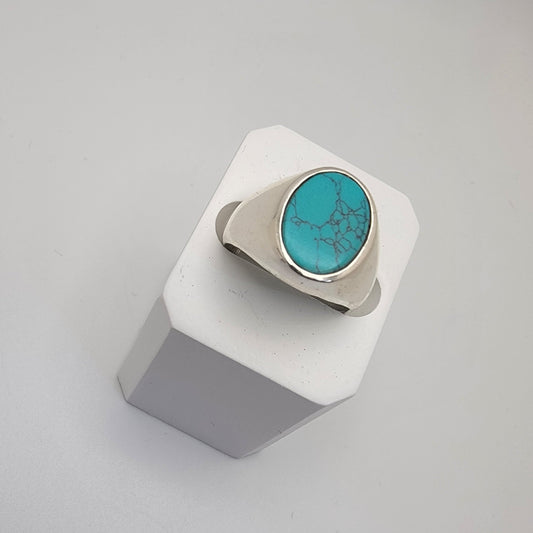 Sterling Silver Turquoise Signet Ring – Handcrafted Statement Band