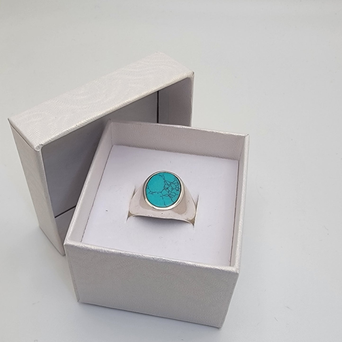 Sterling Silver Turquoise Signet Ring – Handcrafted Statement Band