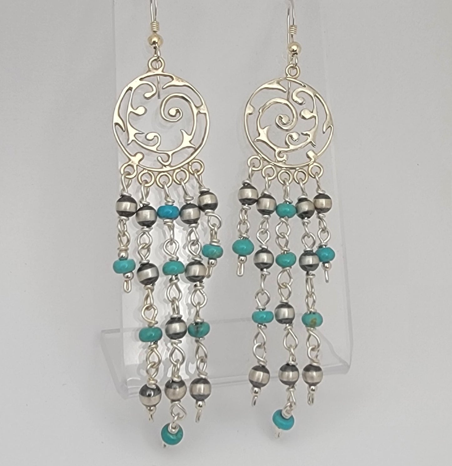 Turquoise and sterling silver dangle chandelier earrings