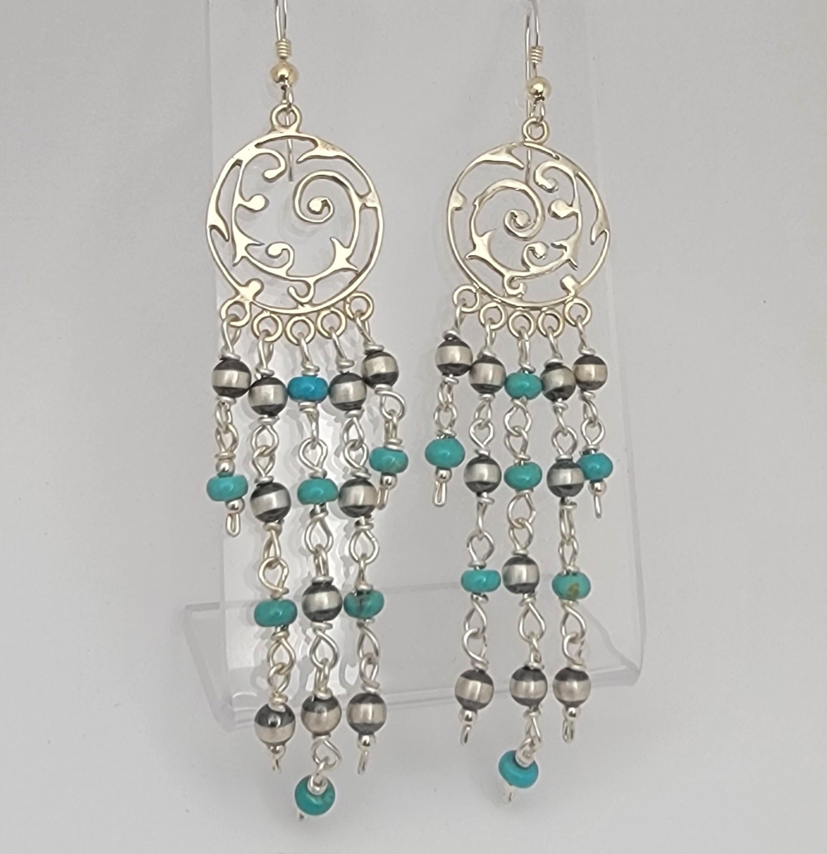 Turquoise and sterling silver dangle chandelier earrings