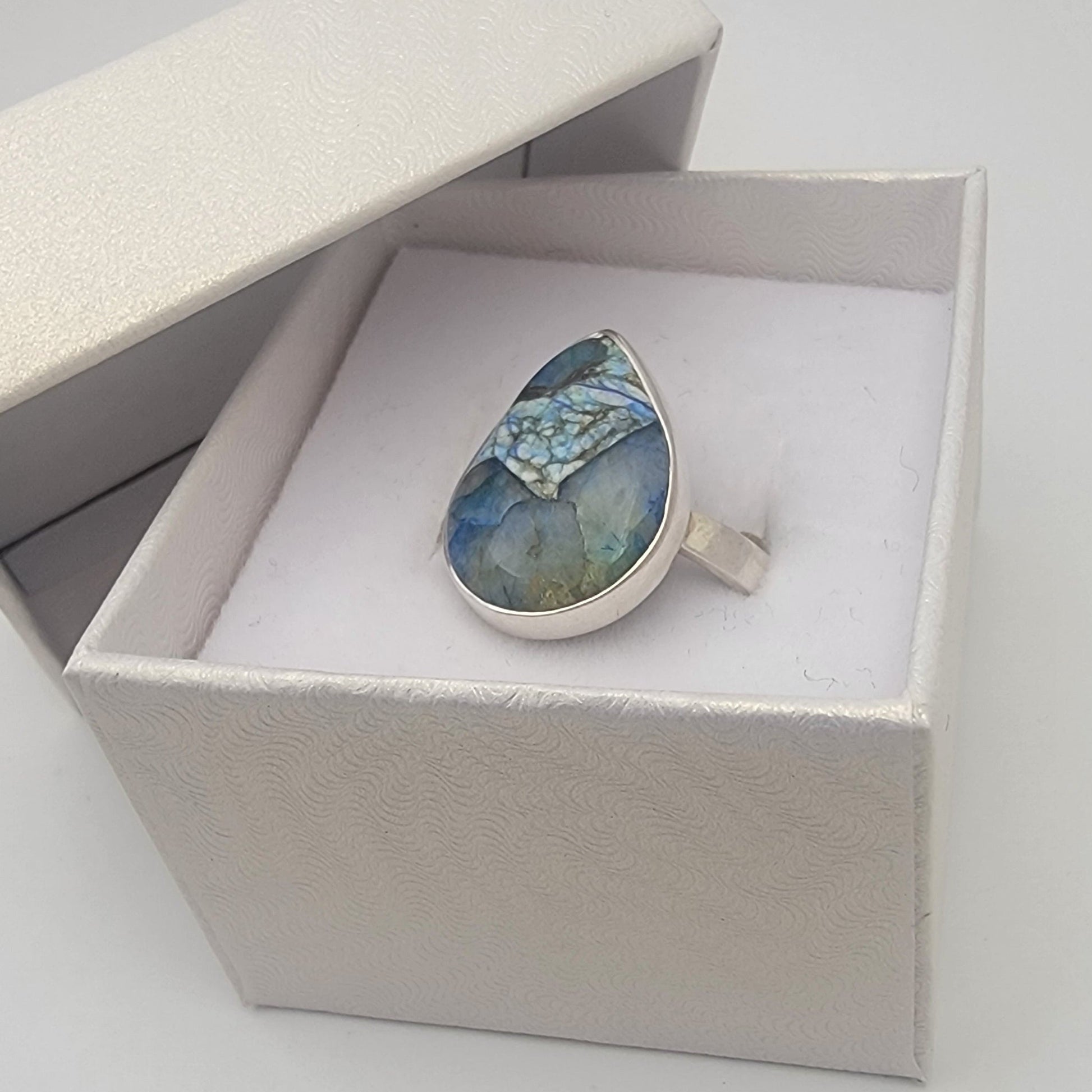 Azurite and Sterling Silver Ring in White Gift Box