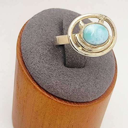 Blue larimar gemstone sterling silver ring