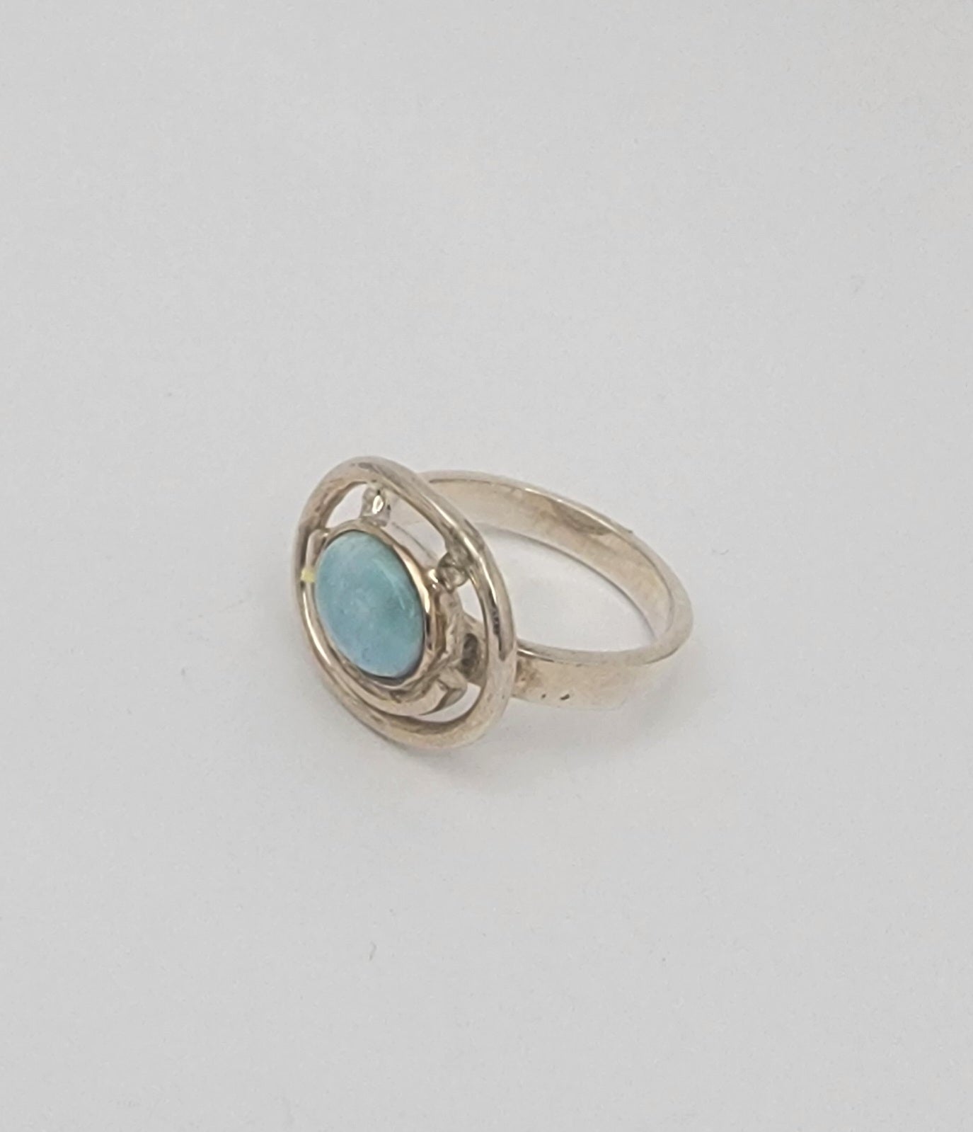 Larimar Orbit Ring 925 Sterling Silver Statement Ring Size 7