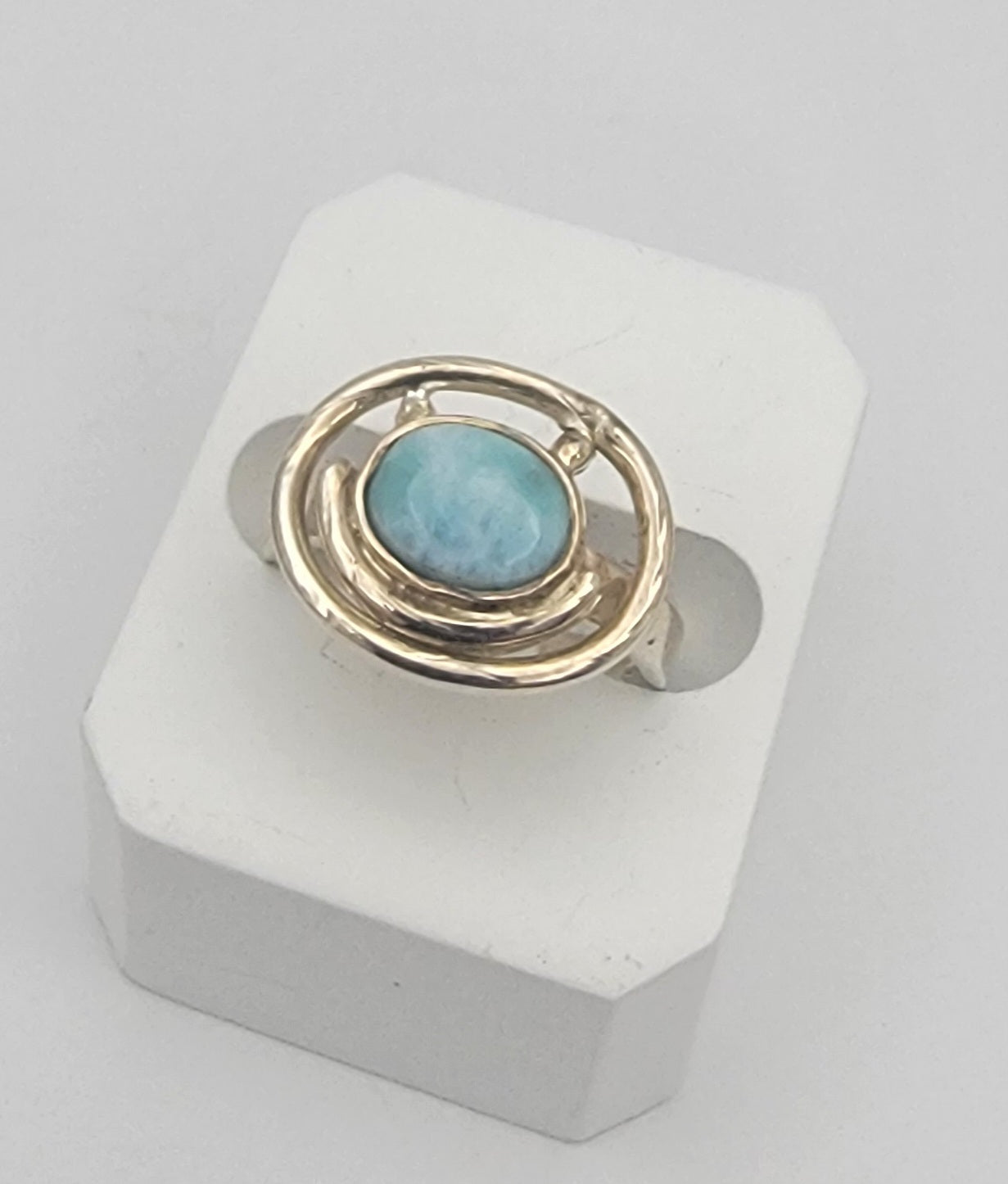 Larimar Orbit Ring 925 Sterling Silver Statement Ring Size 7