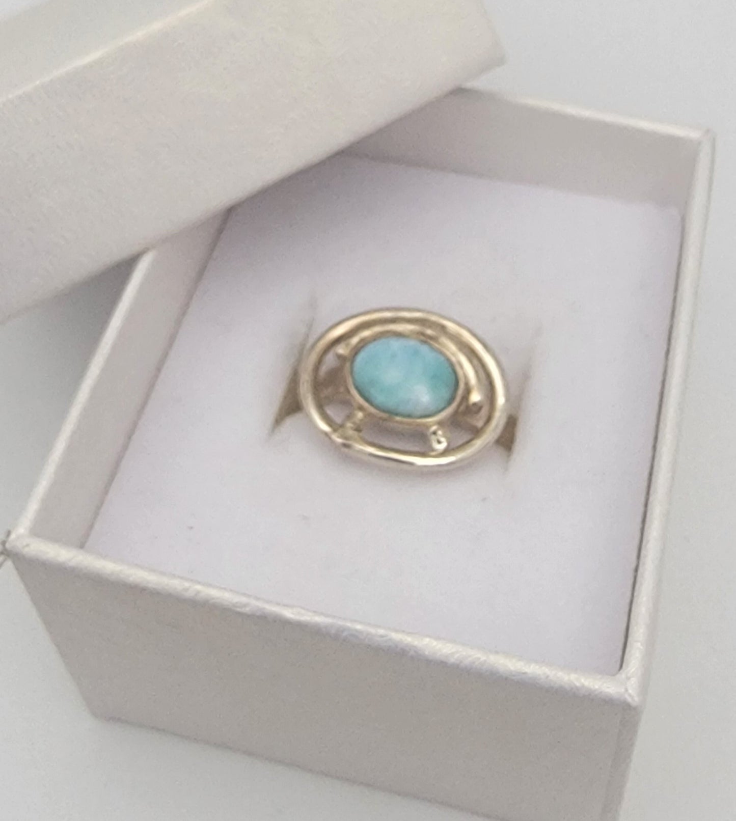 Larimar Orbit Ring 925 Sterling Silver Statement Ring Size 7