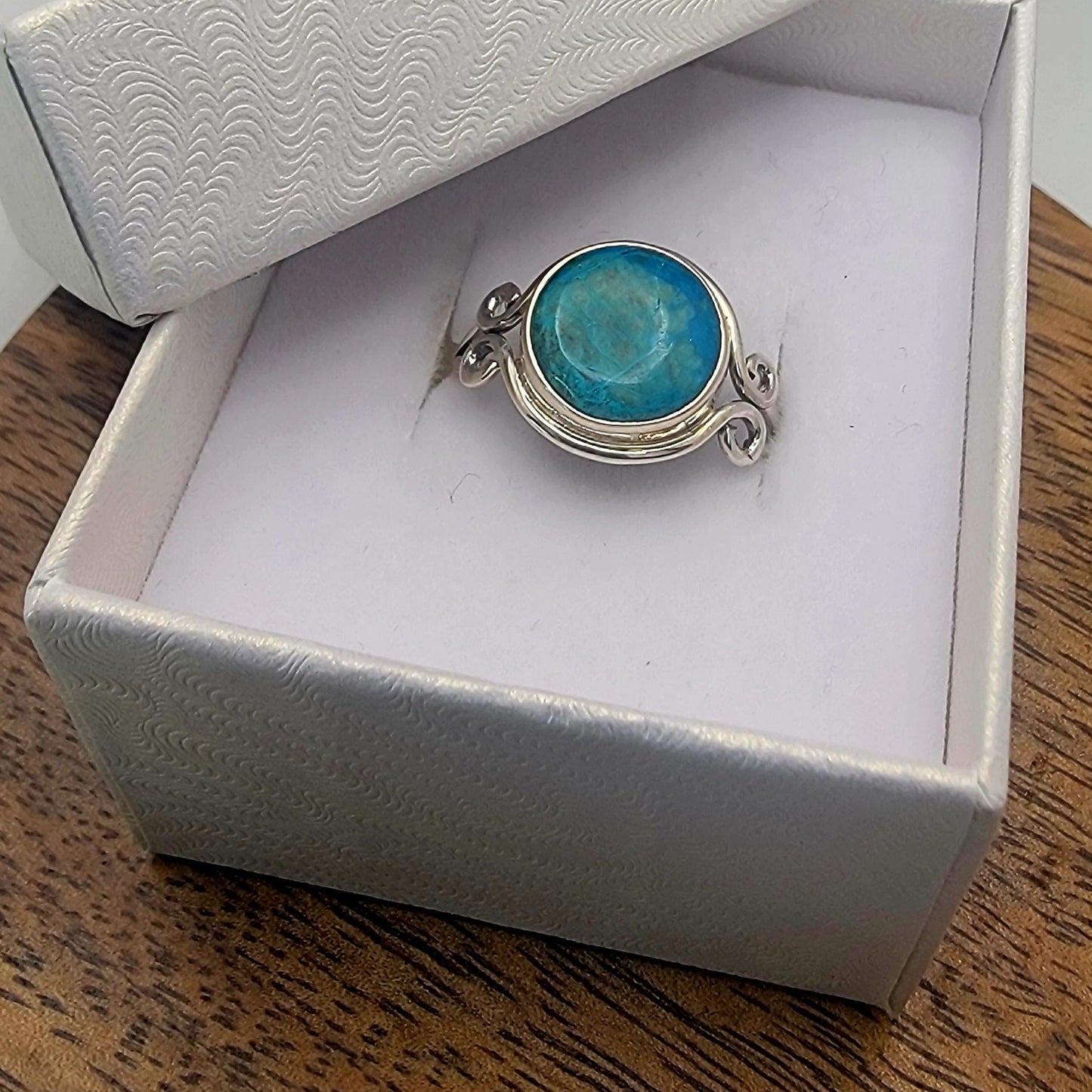 Sterling Silver Turquoise Ring – Size 10, 2 mm Band